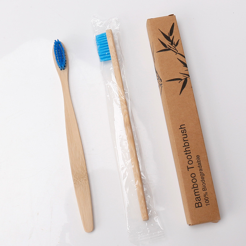 Foreign Trade Cross-Border Disposable Bamboo Toothbrush Hotel Homestay Bamboo Toothbrush Bamboo Charcoal Soft Fur Kraft Box Factory in Stock