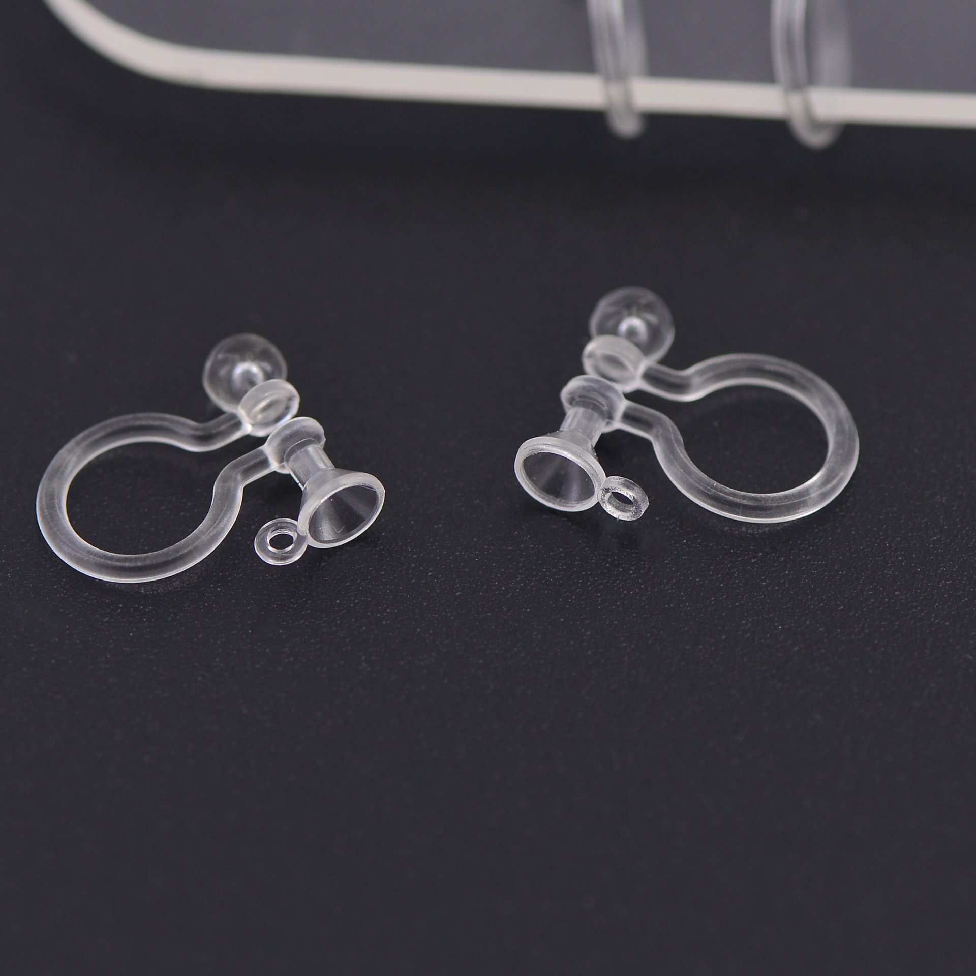 塑料diy耳夹耳环配件 u形透明树脂无耳洞耳环 带吊圈可粘钻耳夹