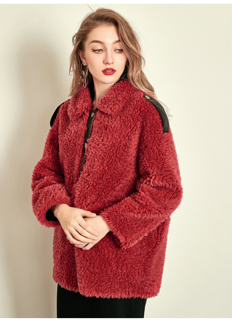 [荣太]羊羔毛外套女2019新款小个子皮毛一体立领颗粒绒修身羊剪绒