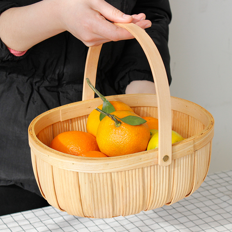 Japanese-Style Woven Wood Piece Baskets Bamboo Bread Fruit Picnic Egg Basket Flower Basket Gift Box Portable Storage Basket