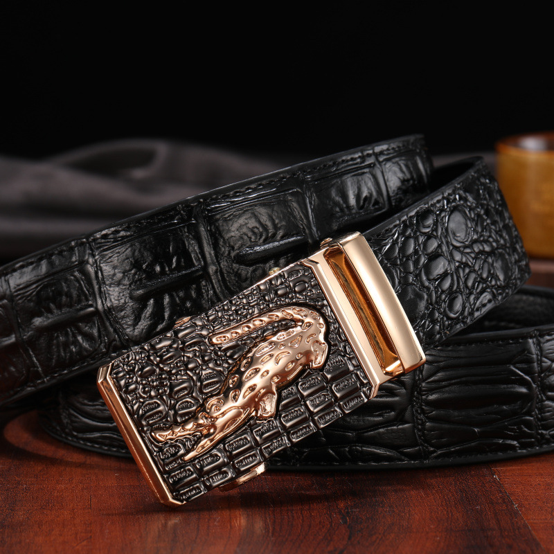 鳄鱼纹自动扣皮带男精品男士腰带鳄鱼扣裤带新品棕色商务-阿里巴巴