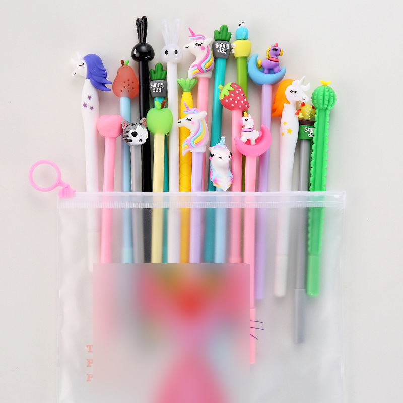 Cartoon Gel Pen Set 20 Pieces for Free Pencil Case Student Water Pen Sets Creative Cute Student Signature Pen