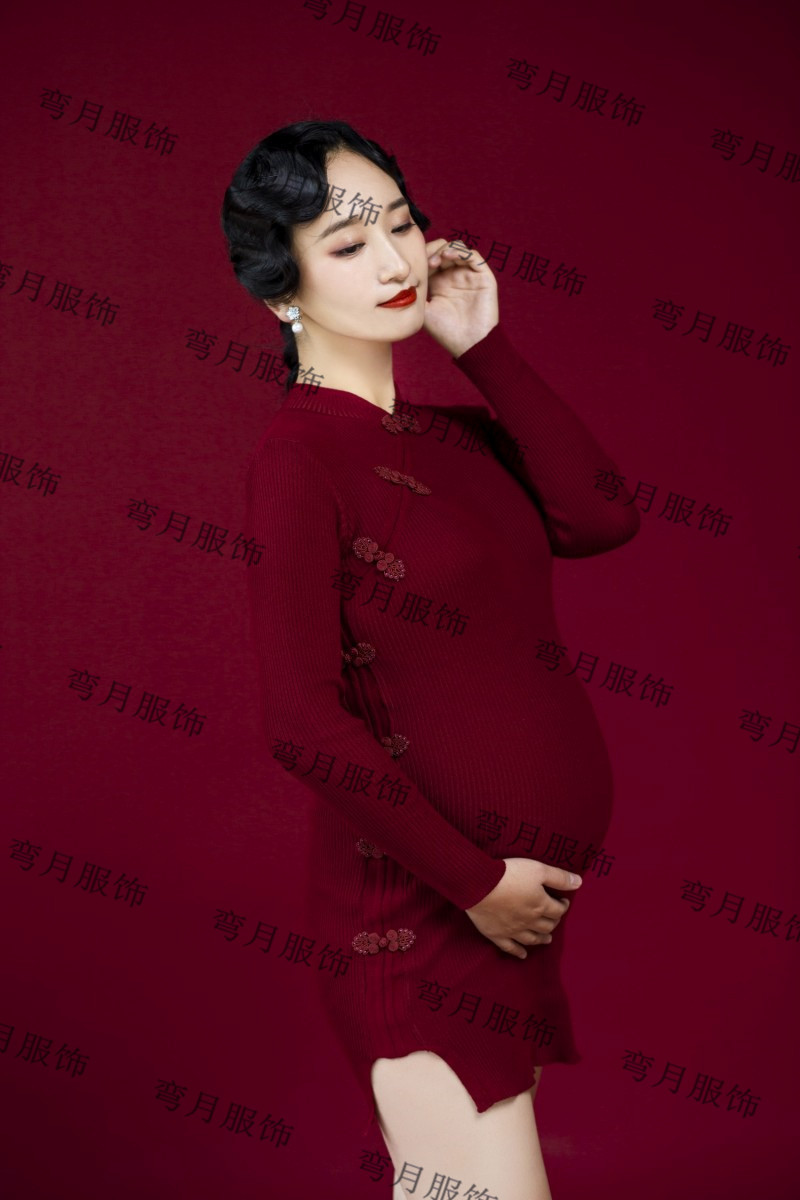 展会新款孕妇照服装影楼性感写真红色旗袍复古中国风艺术样片服装