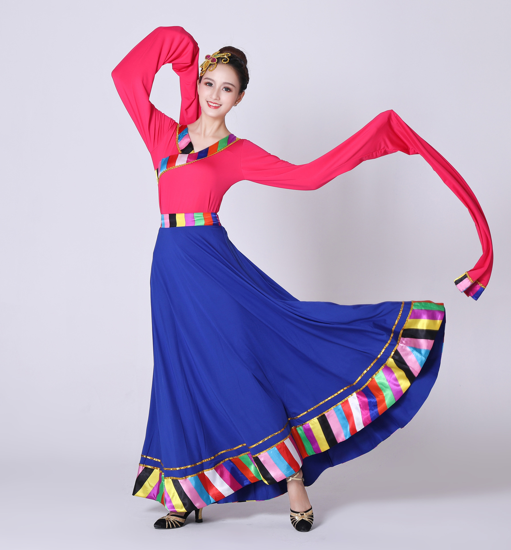 广场舞服装新款套装 藏族舞蹈半身长裙大摆裙 民族舞套裙