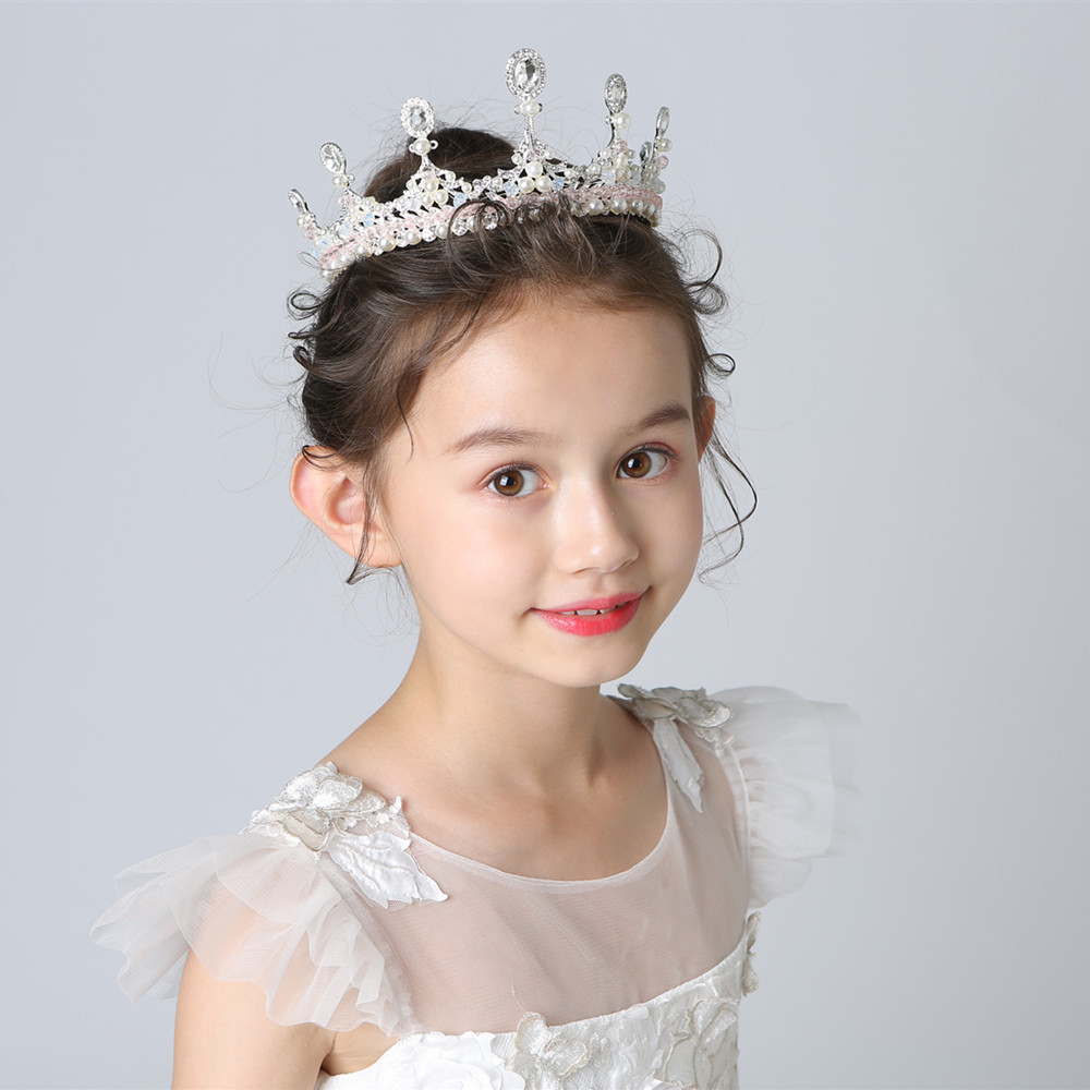 儿童公主礼服王冠发饰头箍花童婚纱头饰女童生日走秀演出配饰皇冠