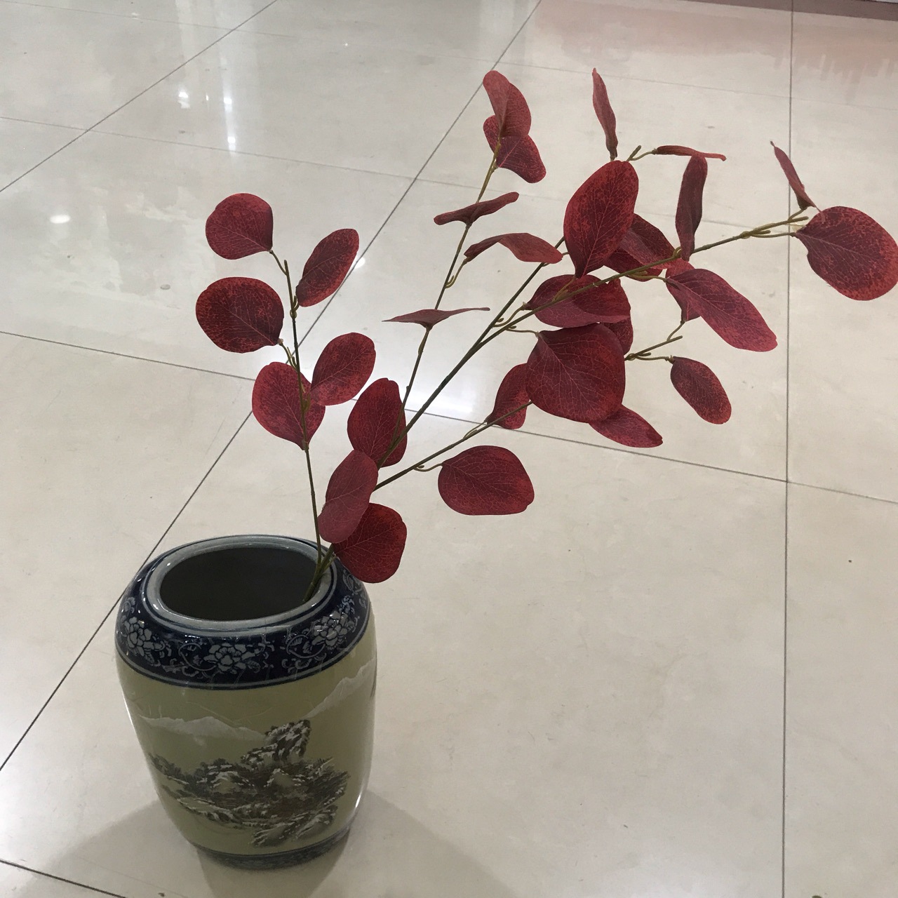 仿真尤加利 苹果叶 6叉高杆落地绢布婚庆布展 插花绿植摄影跨境