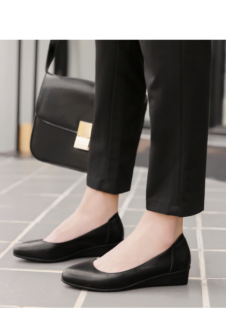 舒适空姐酒店工作鞋女黑色平底软底职业铁路上班单皮鞋