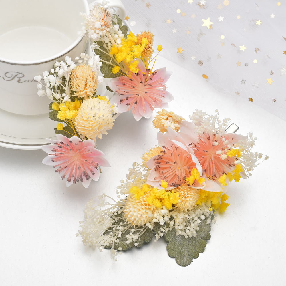 手工汉服发梳头饰 古典新娘发夹 永生花头饰头花布艺花朵发夹套装