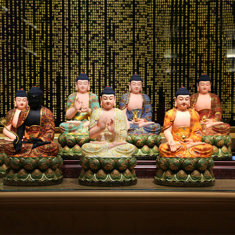 药师佛药师七佛木雕药师琉璃光如来佛像摆件七佛如来坐像七躬医王