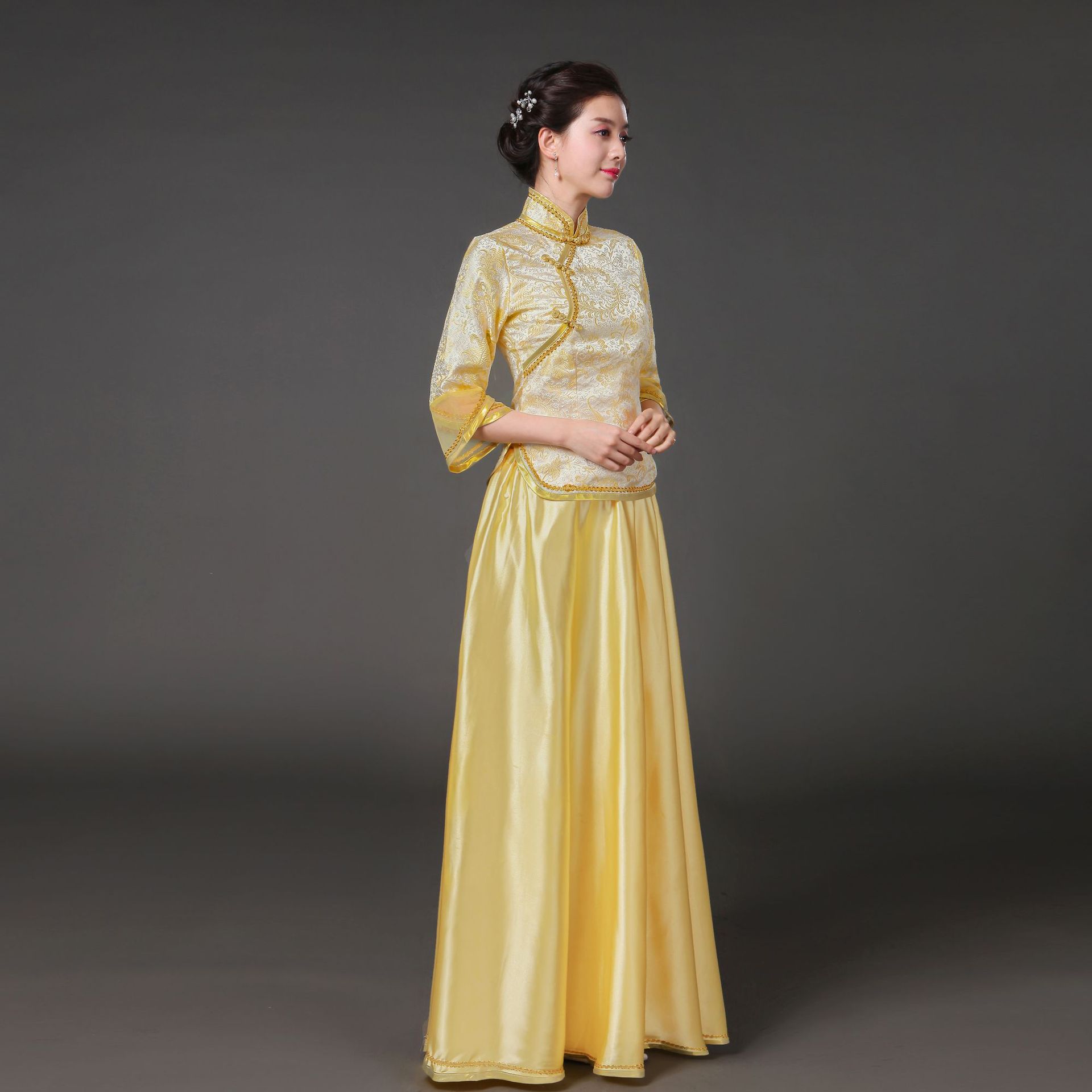 民国风大合唱团演出服装伴娘服装成人中老年古筝表演礼服高中学生