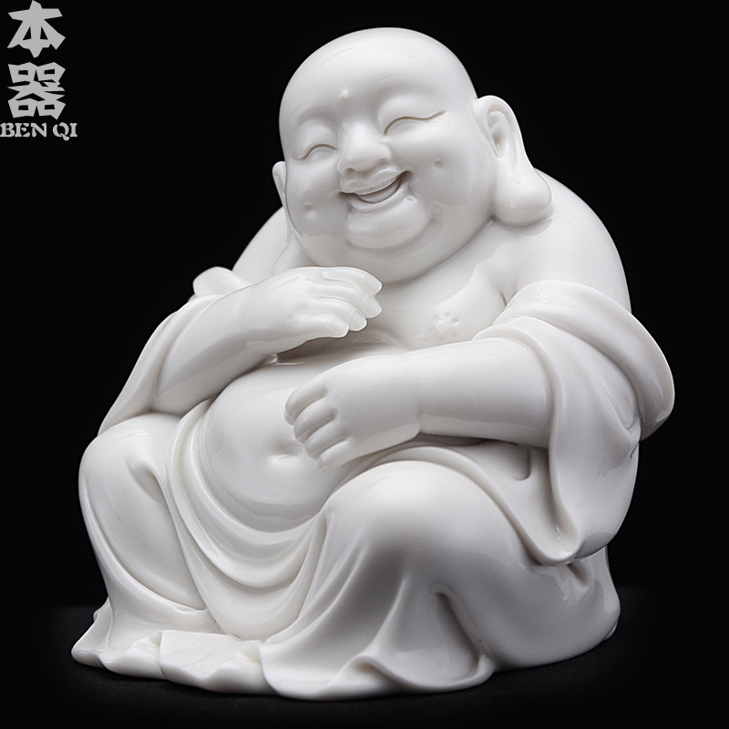 德化冻玉瓷陶瓷大肚笑佛招财弥勒佛像居家装饰办公室工艺礼品摆件