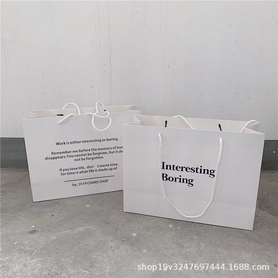 Internet Celebrity Advanced Shopping Bag Ins Small Portable Paper Bag Custom English White Clothing Bag Gifts Packaging