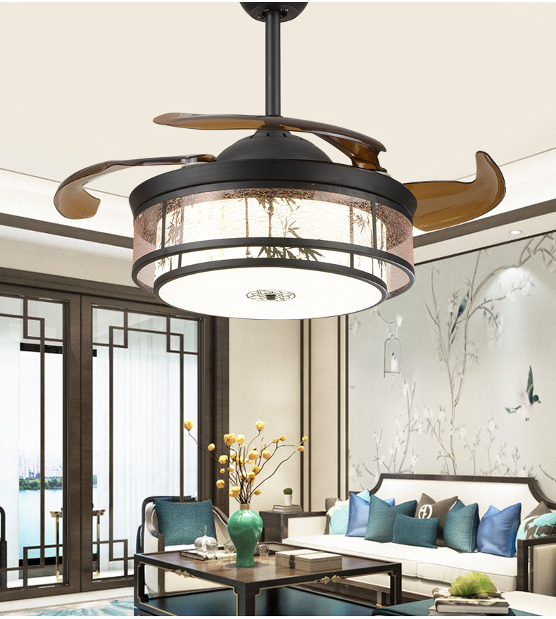 现货中式风扇吊灯客厅卧室隐形风扇灯中国风仿古餐厅led吸顶灯