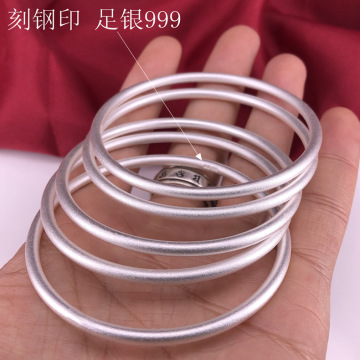 足银纯银s999抖音传承古法磨砂手环实心手镯圆环圆圈闭口网红