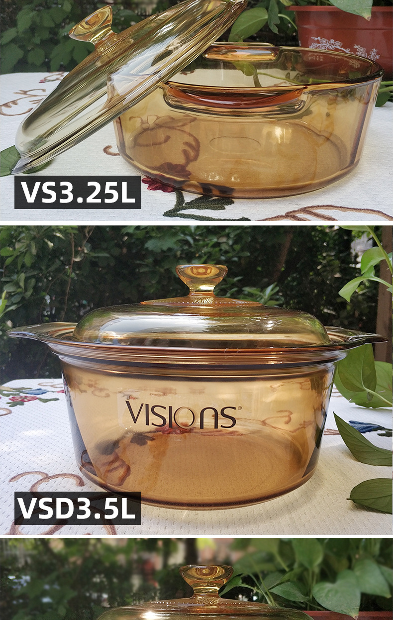 美国康宁锅晶彩晶钻透明耐高温玻璃汤炖锅1.25/2.25/3.5l/4.1/5升