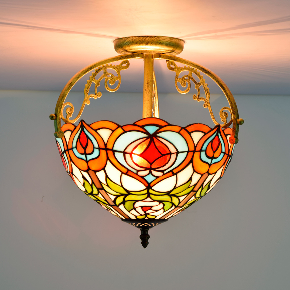 欧琈琉璃灯30cm复古仙桃彩色玻璃餐厅卧室过道走廊浴室琉璃吸顶灯