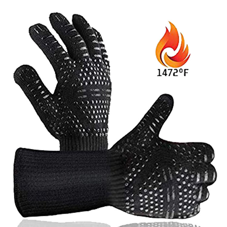 Amazon High Temperature Resistant BBQ Anti-Hot Gloves Flame Retardant Barbecue Baking Heat Insulation Gloves Oven Silicone Knitted Gloves