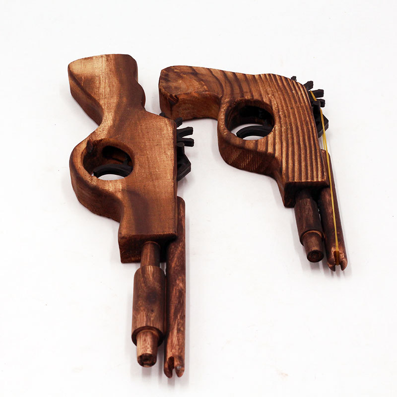 木头枪打皮筋手制枪小双管木枪木制手枪儿童玩具工艺礼品批发