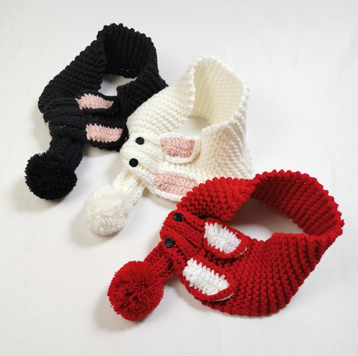 儿童针织围巾秋冬男女童保暖小兔子围脖宝宝百搭手工织编毛线围巾