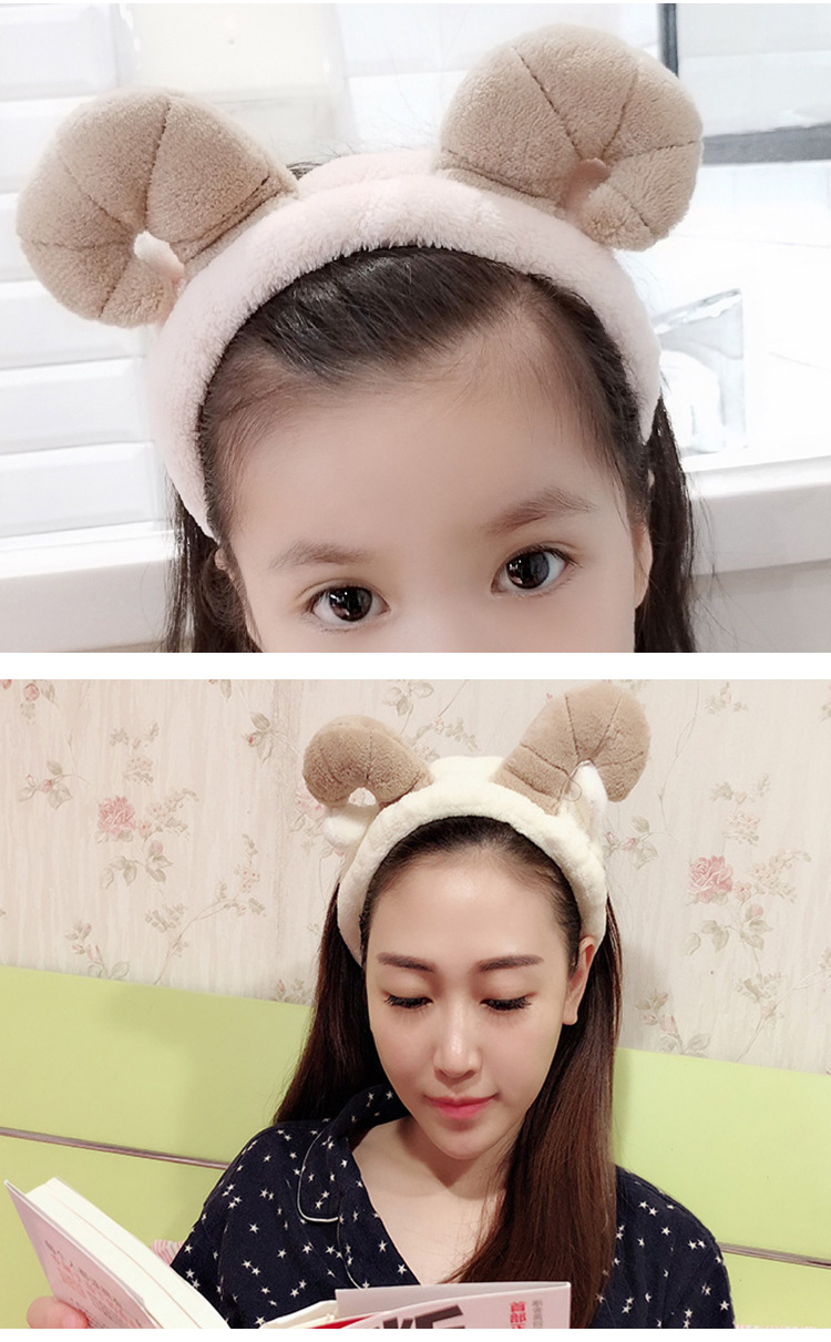 韩版发带可爱动物造型头带山羊角化妆头巾洗脸成人束发带毛绒发箍
