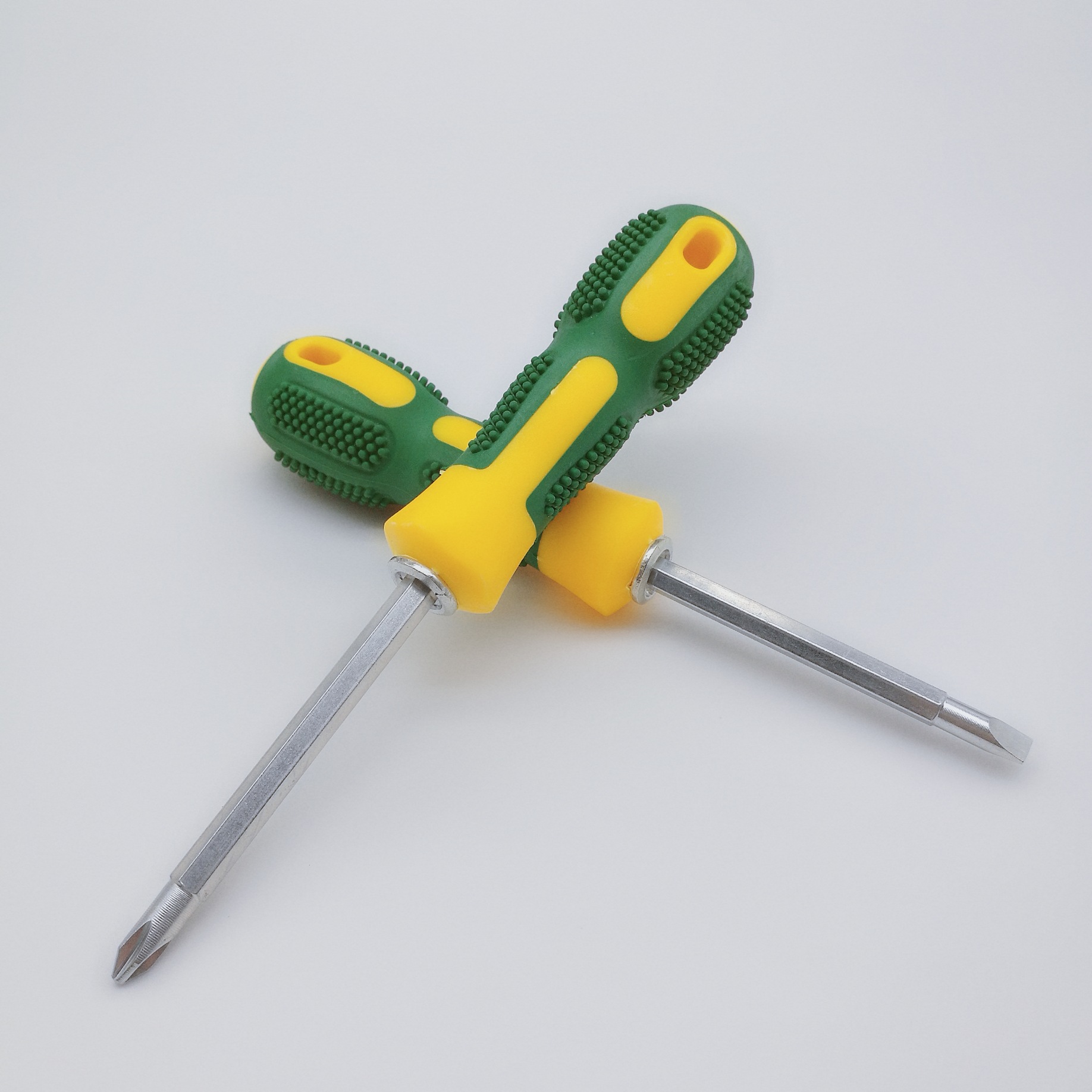 厂家批发螺丝刀毛刺两用螺丝刀绿按摩互换螺丝批十字多用按摩柄