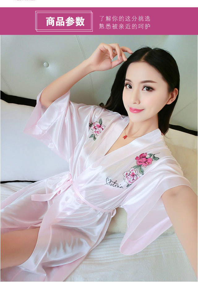 纺真丝睡衣女夏睡裙冰丝性感短袖大码薄丝绸浴袍印花和服日式睡袍