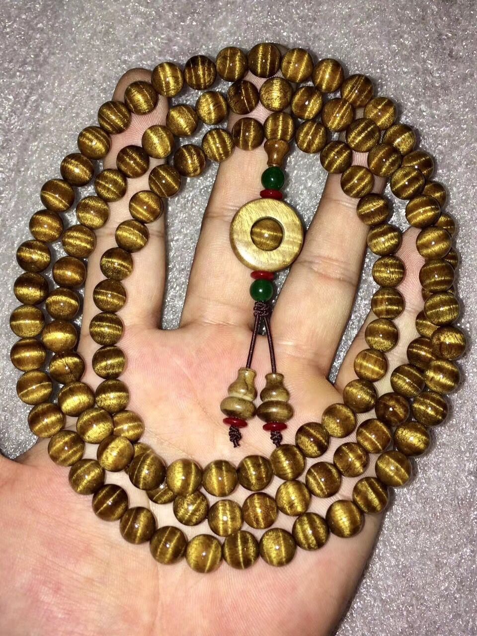 金丝楠木手串0.8爆满水波 枯木老料108颗念珠手链 黄金底色满水波