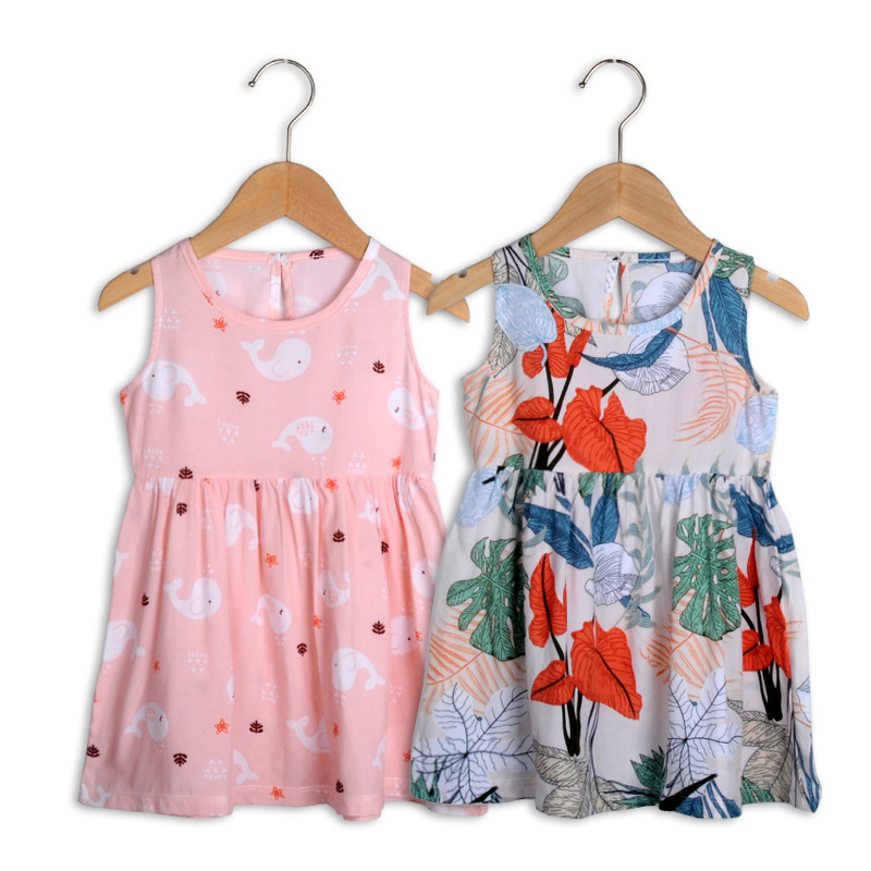 Girls' Summer Dress 2022 New Suspender Vest Dress Baby Girls' Bourette Dress Children's Floral Dress Children's Skirt