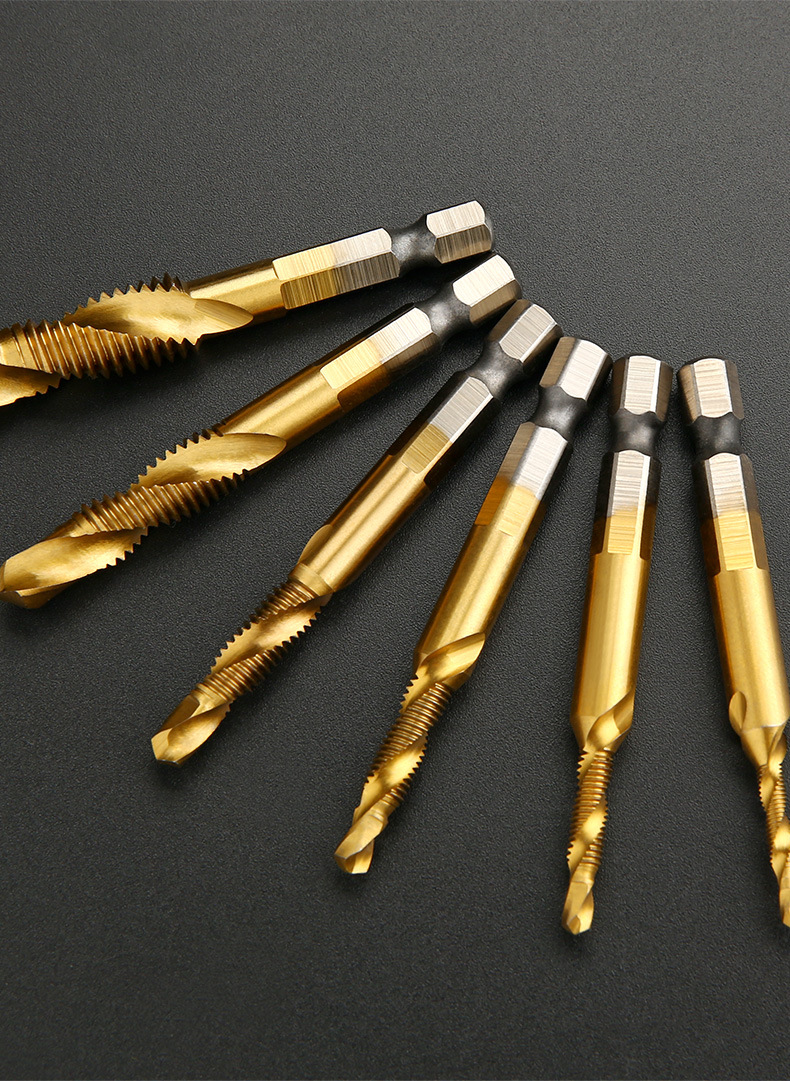 复合机用丝锥螺旋超硬多功能六角柄钻攻倒角一体丝攻机锥钻头