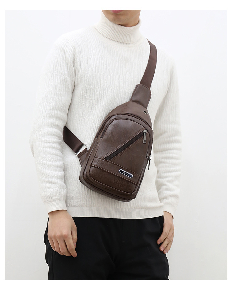 批发新款韩版pu皮男士胸包 时尚潮流单肩包 斜挎包挂包骑行背包