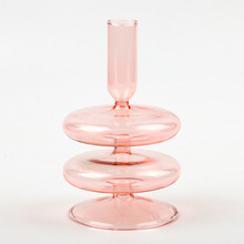 耐高温欧式花型大扁烛台 手工制作玻璃花瓶摆件