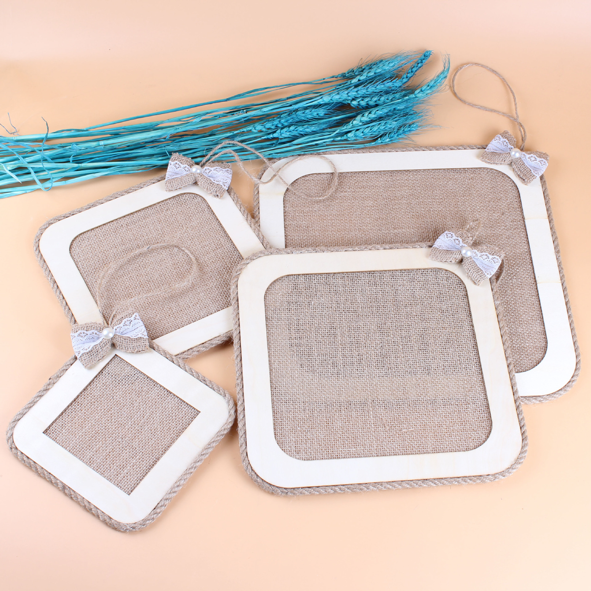 田园风麻布框场地布置装饰挂饰儿童环创材料diy产品麻绳简约制作