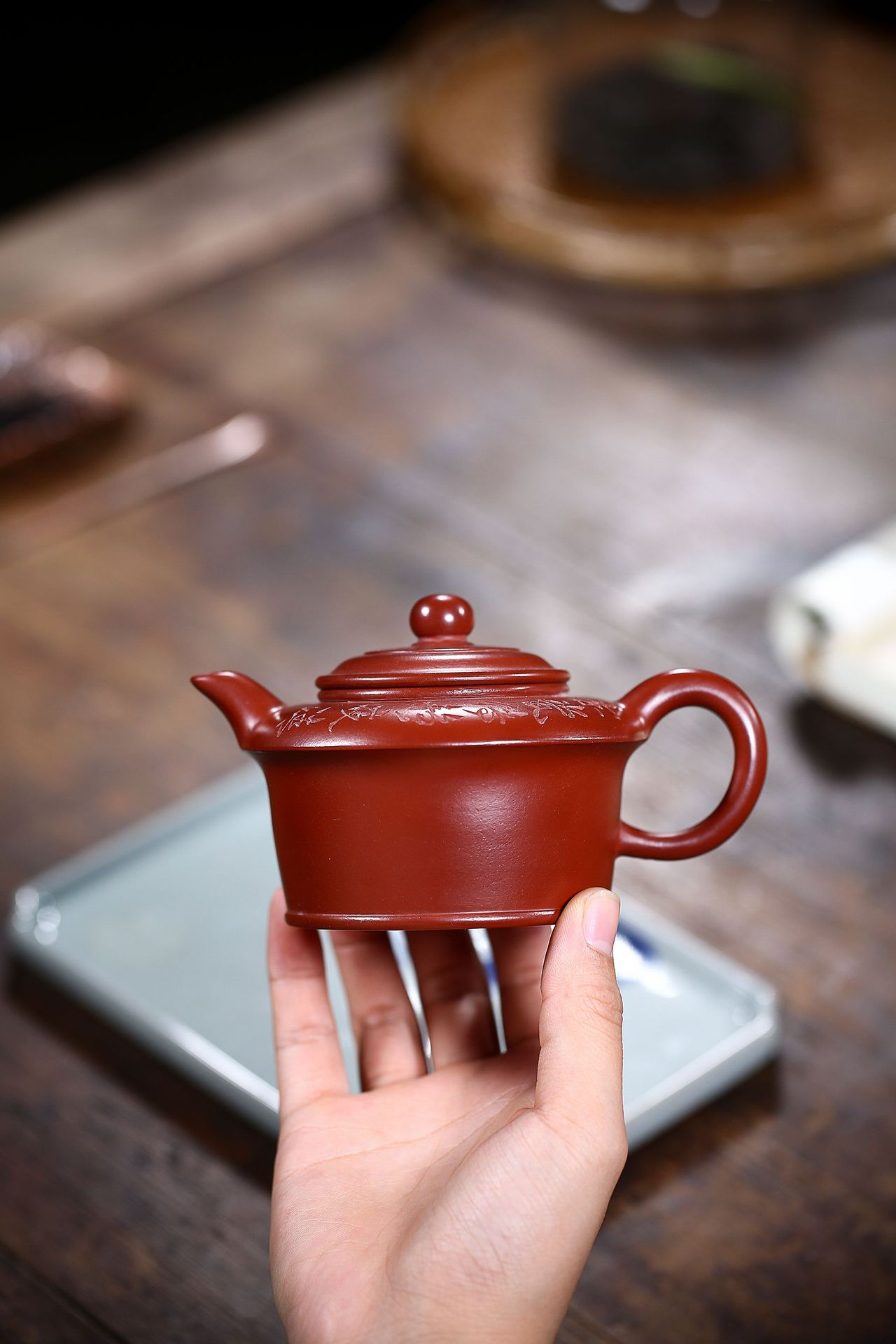 紫砂壶宜兴名家手工高虚扁壶原矿大红袍功夫茶具礼品定制厂家批发