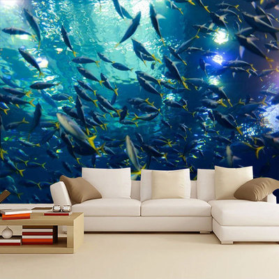 大型海底世界壁纸母婴店墙纸海洋主题水族馆背景墙儿童房定制壁画