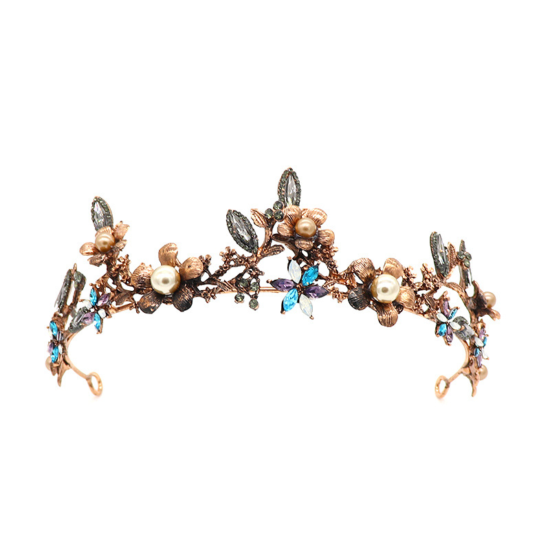 欧式巴洛克复古新娘皇冠 彩色花朵水王冠婚纱配饰新娘头饰发箍