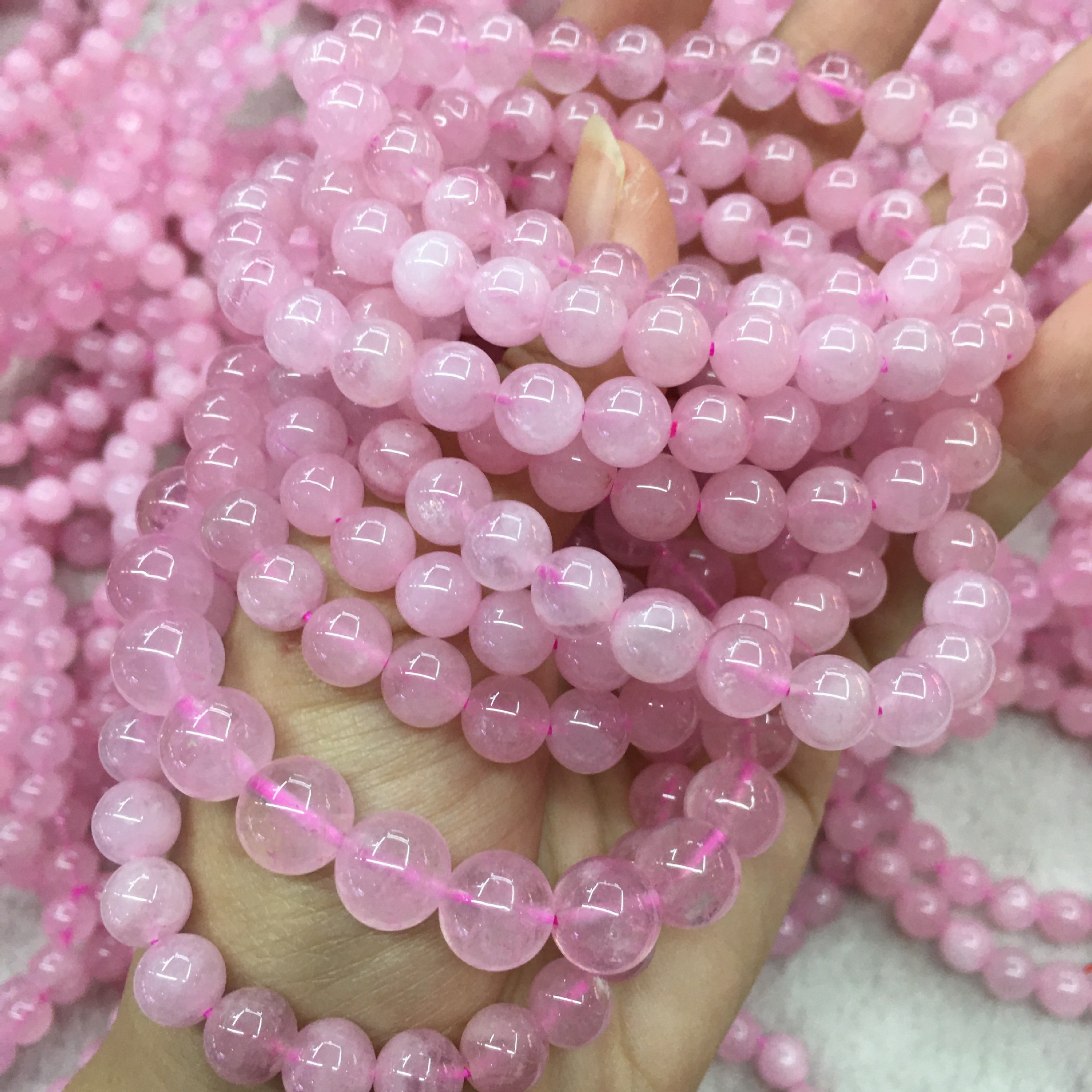 天然巴西粉水晶手链 粉色水晶手串 粉水晶女款饰品晶手链批发