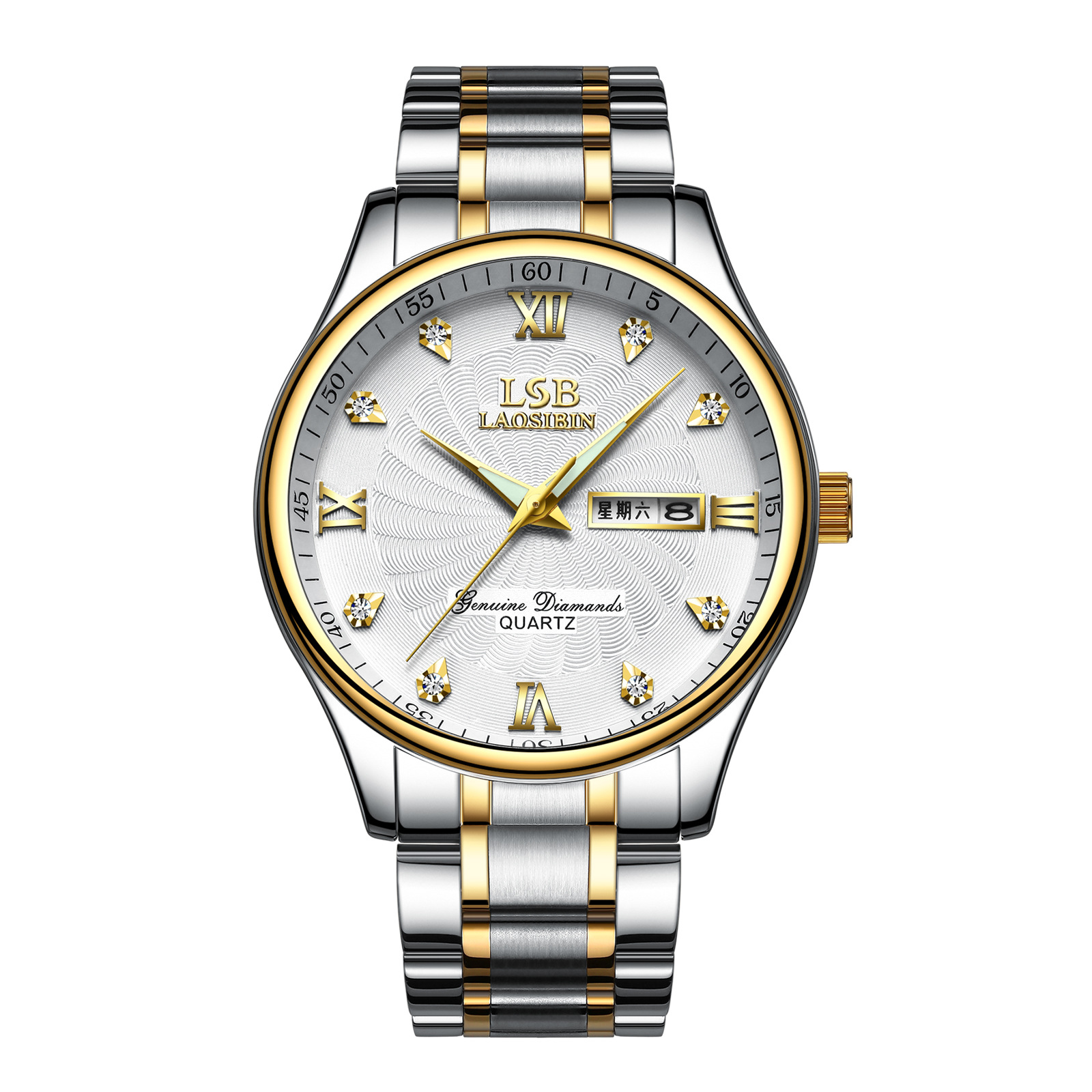 劳斯宾二类电商爆款商务男士石英手表经典双日历防水男士手表