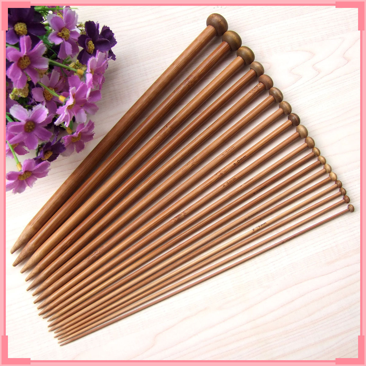 25cm碳化单尖毛衣针珠头短竹棒针带头围巾毛线针直针编织工具