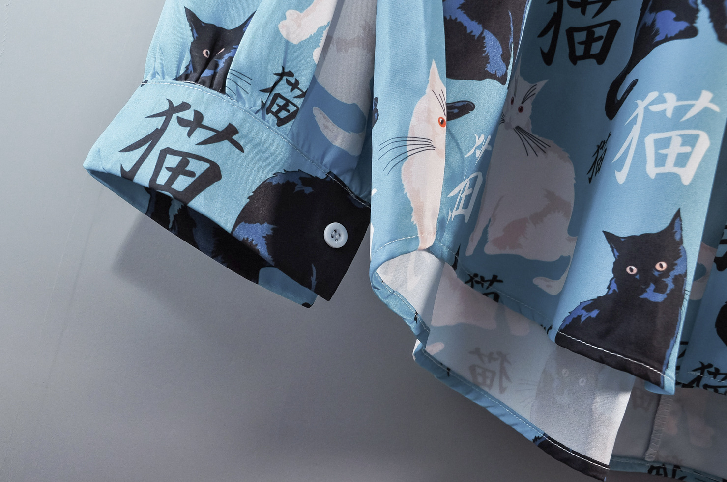 蓝色猫奴印花衬衫男长袖韩版宽松很仙的日系设计感气质慵懒风外套