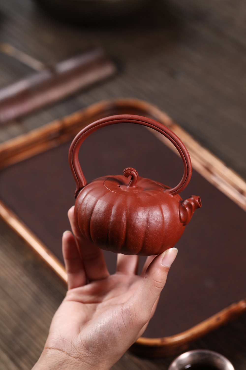 宜兴紫砂壶名家全手工精品仿生器南瓜提梁壶230cc原矿清水泥茶壶