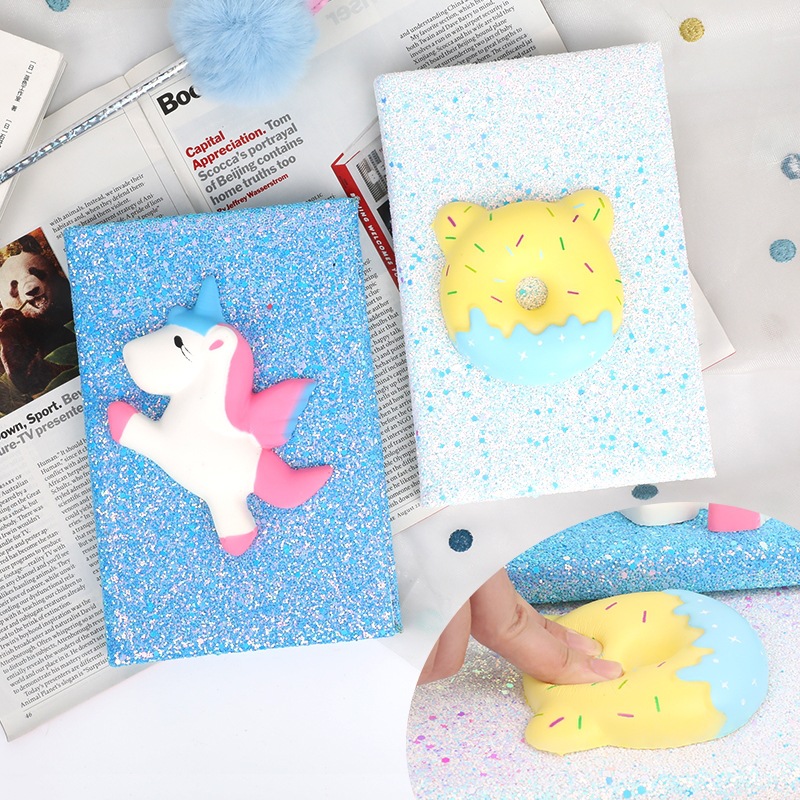 外贸文具a5独角兽减压本儿童闪粉慢回弹笔记本pu皮记事本定制