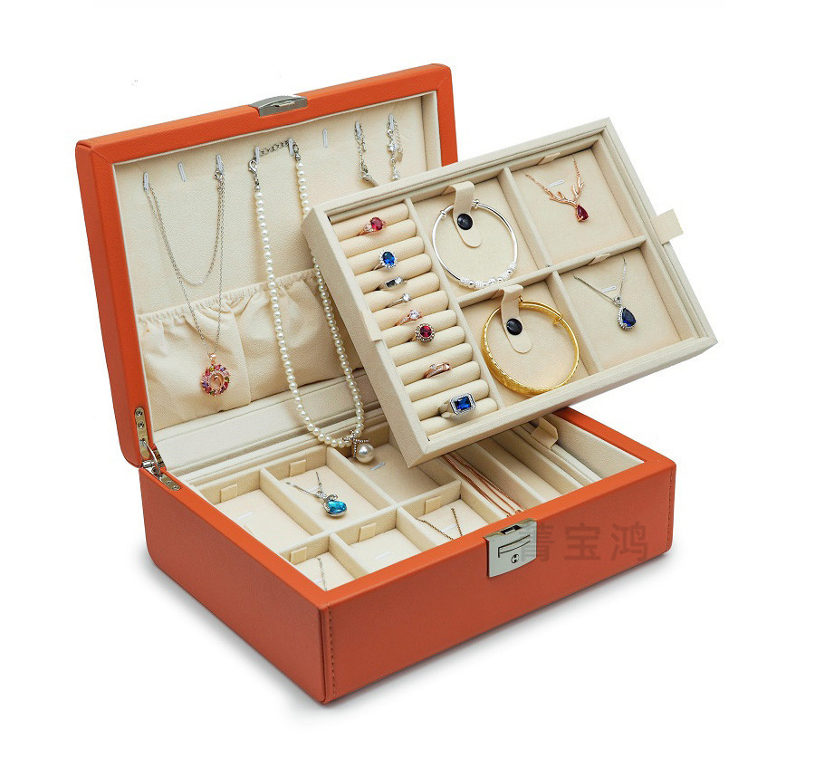 工厂精美首饰箱pu皮饰品首饰收纳盒高端化妆箱珠宝首饰盒批发定制