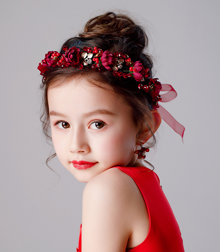 儿童头饰公主花环发带女孩粉色花朵头饰发箍女童配饰花童演出发饰