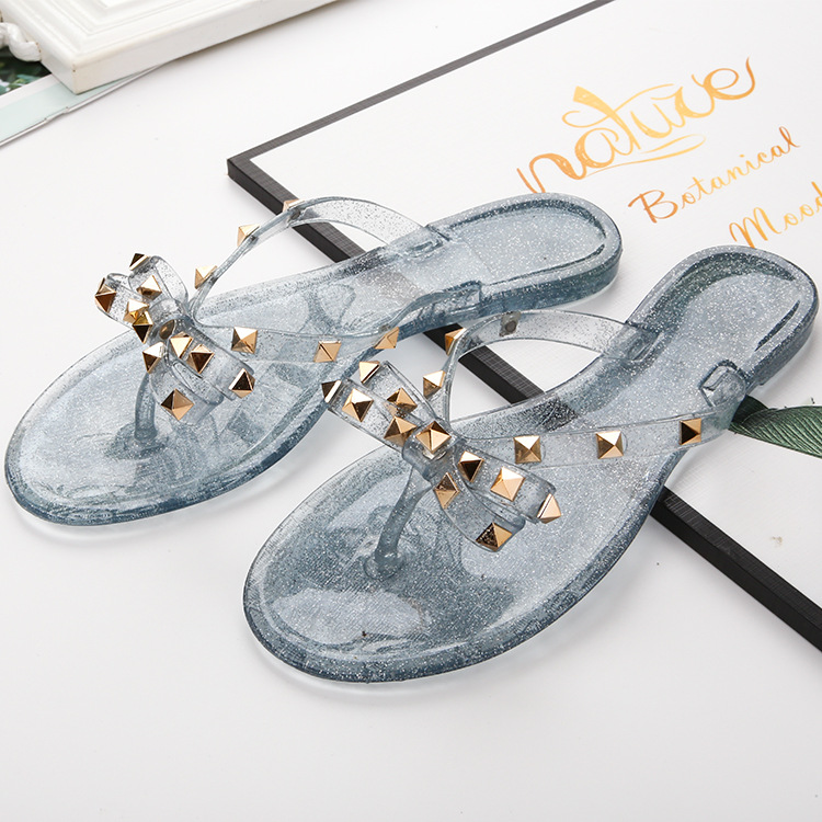 New Rivets Bow Craft Slippers Summer Liu Ding 2022 Women's Outing Beach Slippers Jelly Crystal Shoes