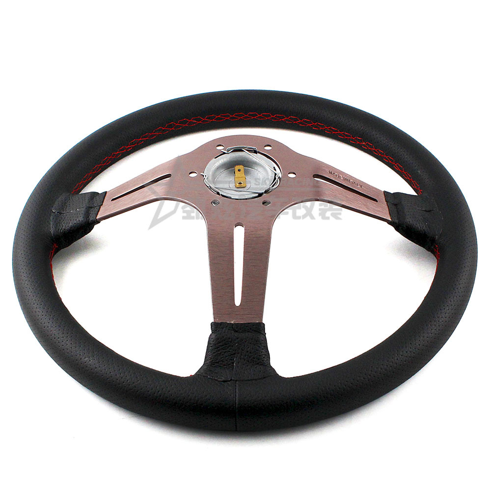 汽车改装方向盘nardi 350mm红白双线打孔皮方向盘赛车通用方向盘