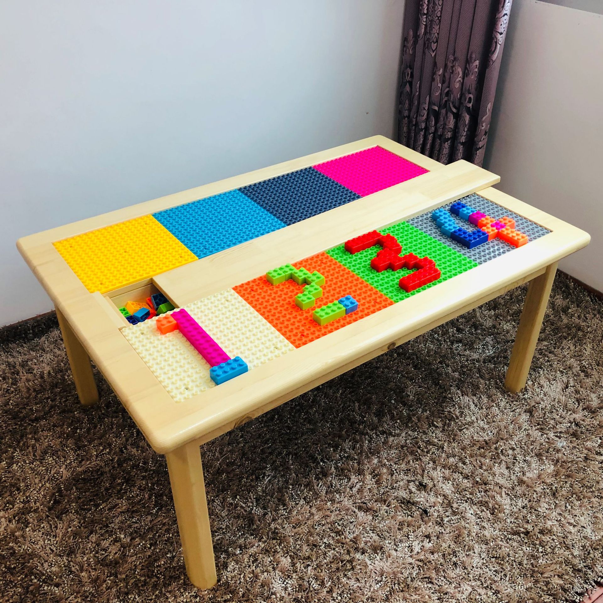 儿童积木桌幼儿园多功能实木游戏桌椅宝宝益智玩具乐高手工学习桌