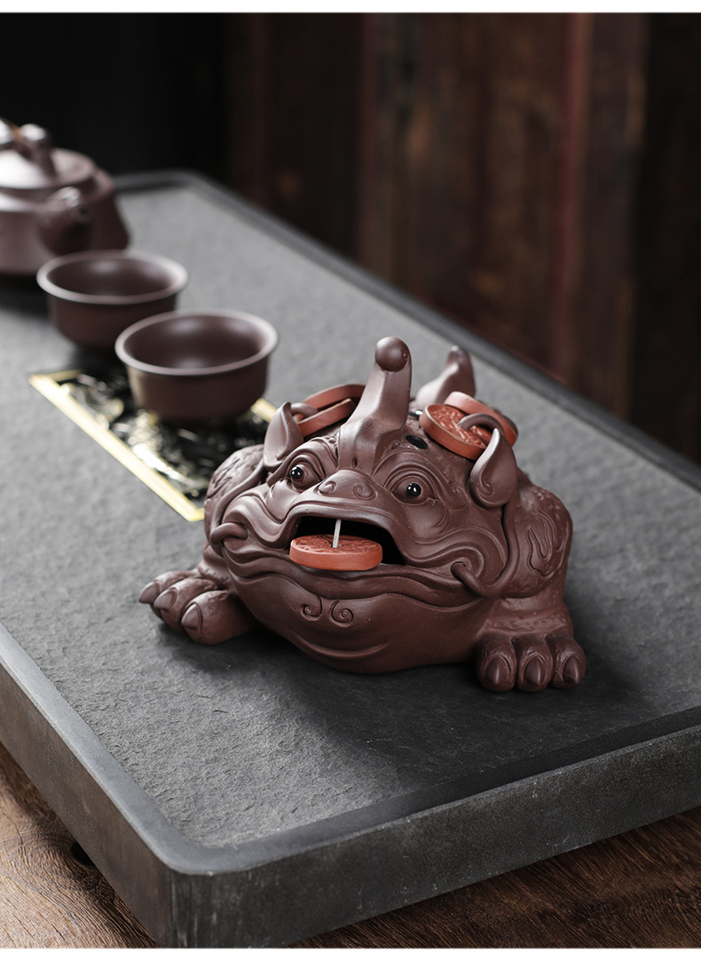 宇轩 紫砂茶宠鸿运招财大金蟾手工精品可养金蝉茶艺茶玩茶盘摆件
