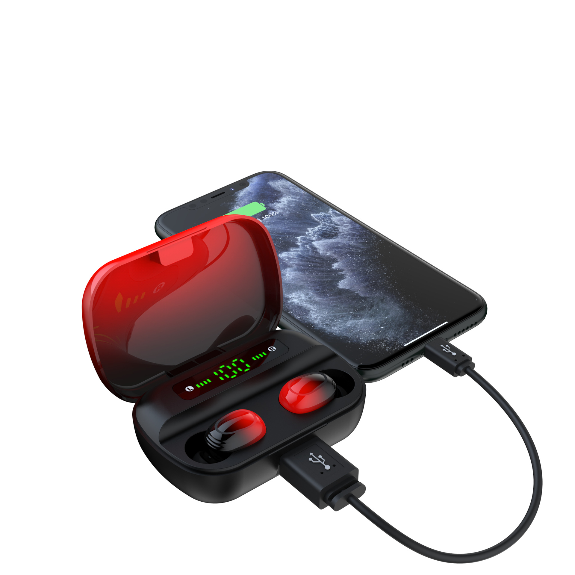 爆款蓝牙tws无线蓝牙耳机5.0蓝牙数显充电运动防水降噪三代真通透