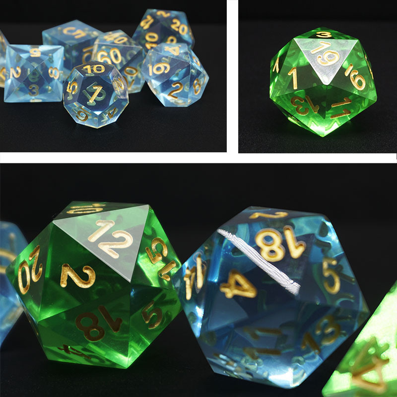 新款推荐尖角锋利透明彩色骰子七粒多面体色子套装跑团尖锐筛子