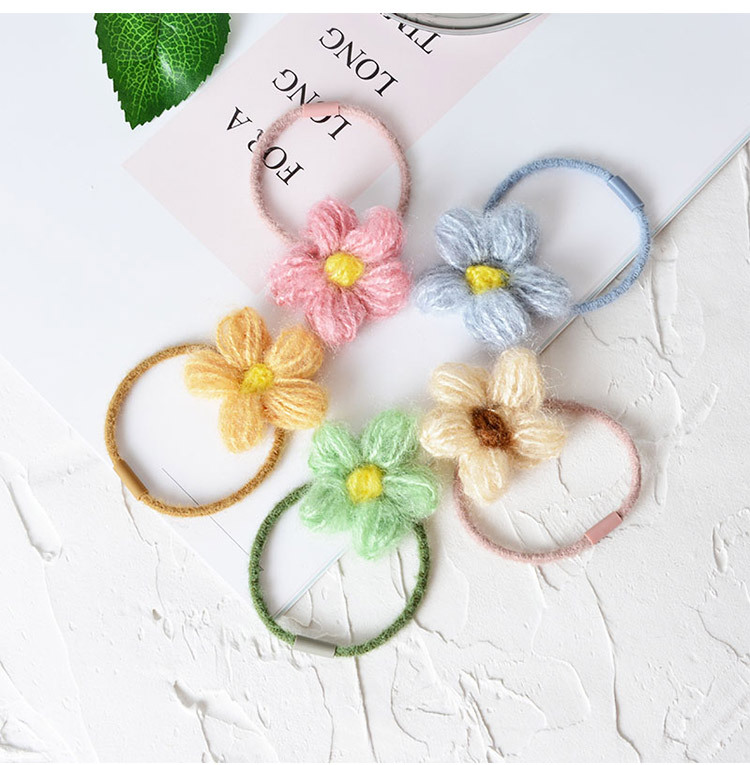ins泫雅风海马毛花朵发绳网红少女毛线毛线编织小花森系皮筋头饰